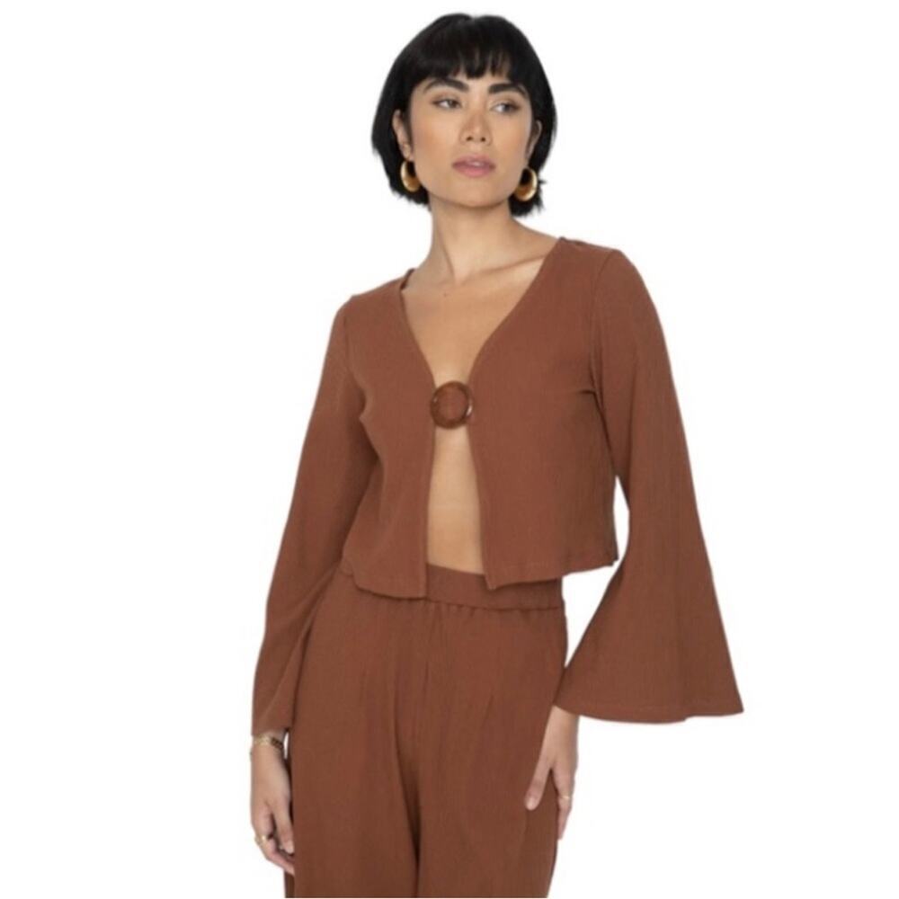 NWT CALLAHAN x REVOLVE Vera Ribbed Knit Flare Sleeve Festival Crop Top Medium